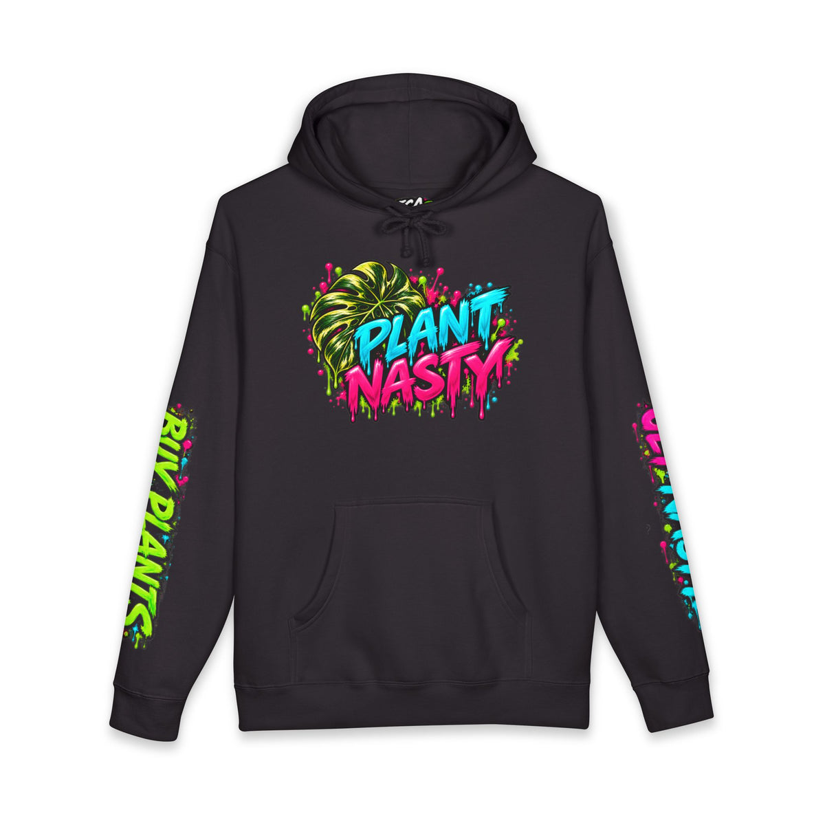 Plant Nasty TCA Certified hoodie by Printify featuring a casual, comfortable design with bold "Get Nasty" and plant-themed graphics.