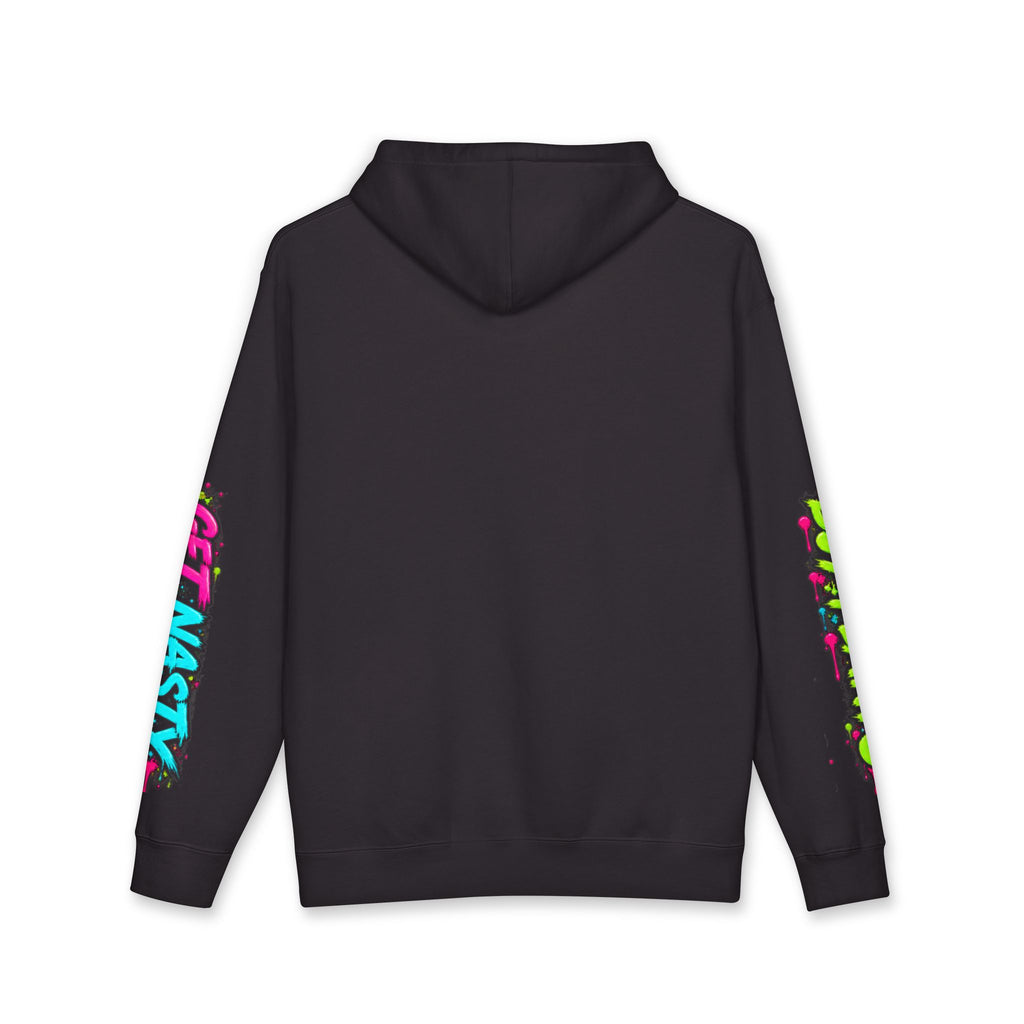 Gray Plant Nasty TCA Certified Hoodie by Printify featuring bold "Get Nasty" and "Buy Plants" text on the front.